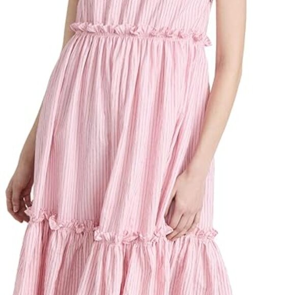 Cinq a Sept Women's Sofia Stripe Yanin Midi Ruffle Sleeve Dress Pink 10 - Picture 3 of 7